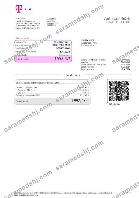 Czech Republic T Mobile business  utility bill Word and PDF template (2)